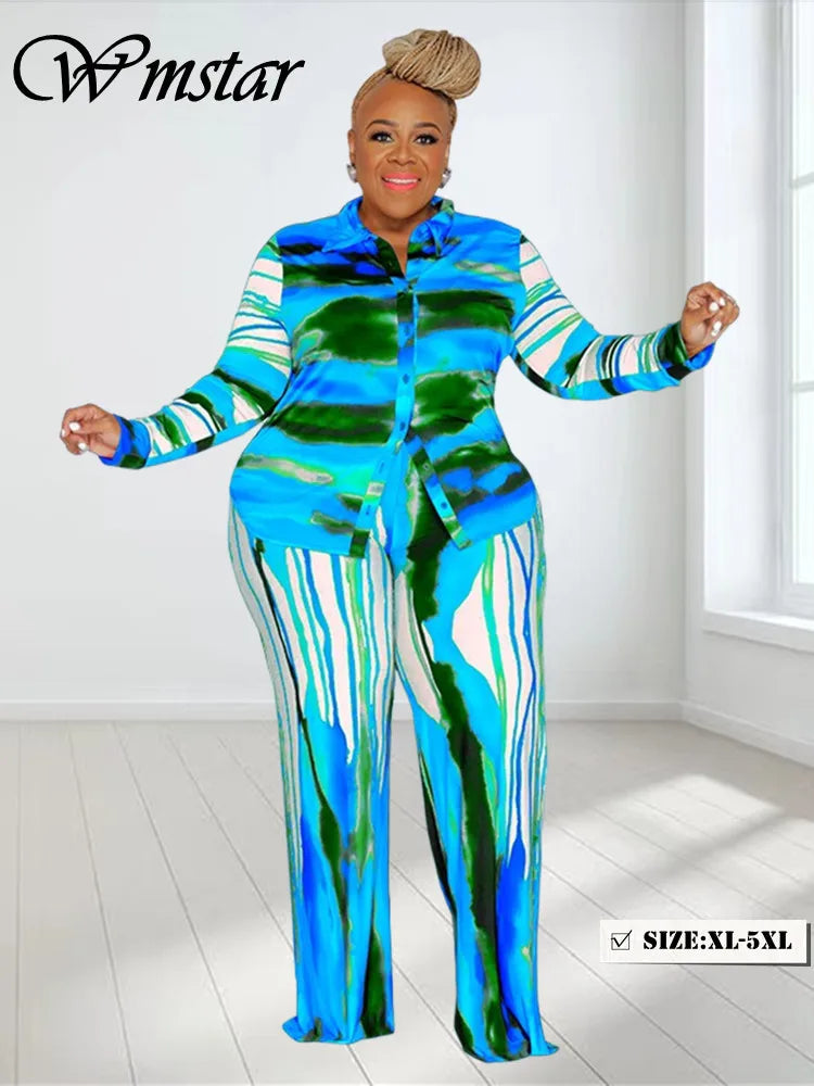 Wmstar Plus Size Two Piece Outfits Women Fall Clothing Tie Dye Top and Pants Leggings Matching Set Wholesale Main image
