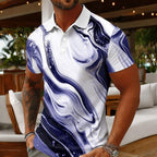 Men's Marble 3D Print Polo Shirts Short Sleeve Lapel Button Casual Athleisure Daily Wear for Spring & Summer Purple Black