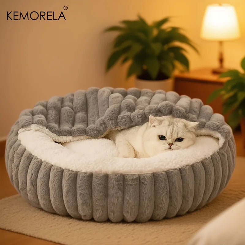 Calming Warm Kitten Bed Round Hooded Cat Cave, Indoor Puppy Sleeping Bed Suitable for Cat Dog Non-Slip Bottom Cat Cushion Main image