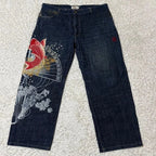 American Japanese Retro Selvedge Jeans Man Y2K High-end Brand Natural Indigo Dip Dyeing Harajuku Mopping Pants