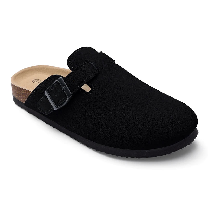 Kidmi Men's Suede Clogs Cork Footbed Clogs for Women Soft Leather Adjustable Buckle Slip-on Potato Shoes Sandals Beach Slippers