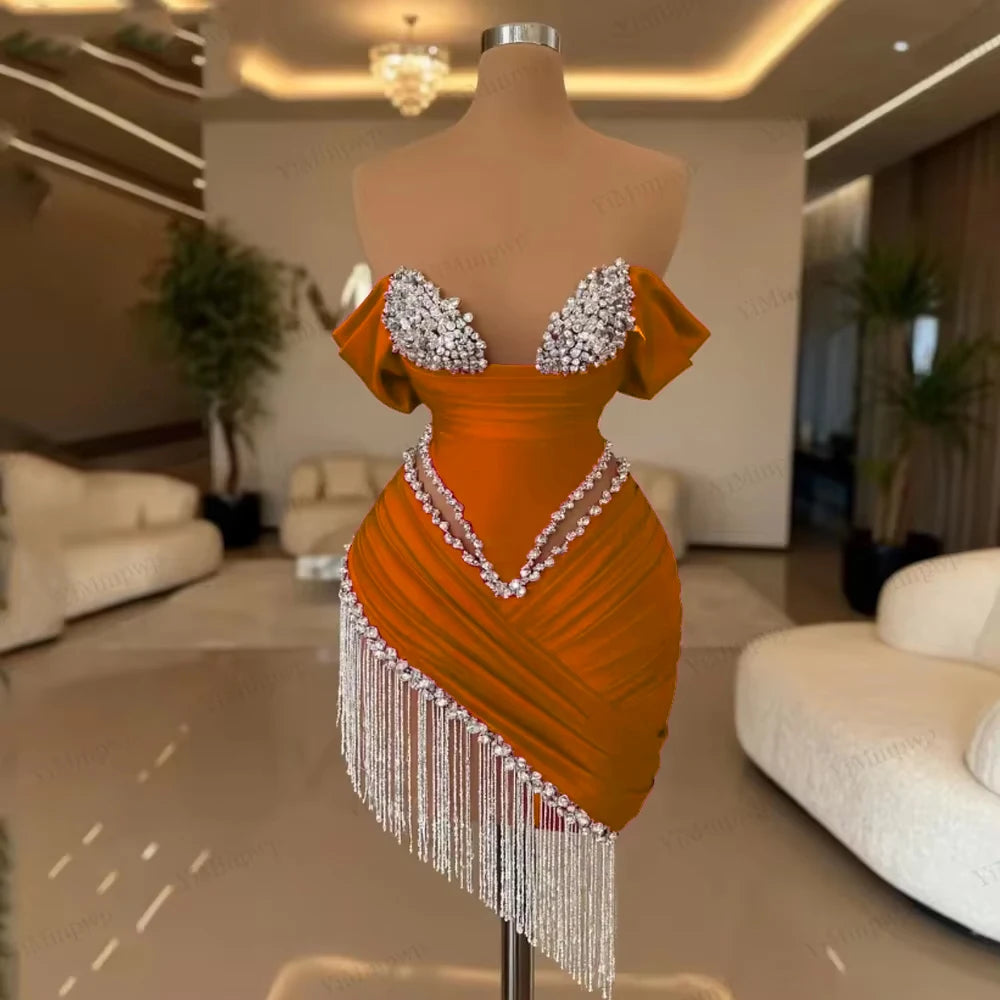 Crystal Ivory Cocktail Gown Pleat Straight Mini Homecoming Prom Dress Birthday Dress Satin Luxury 2026 Blackgirl Customized