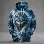 Men's Wolf 3D Printed Hoodie, Fierce Animal Graphic Hooded Sweatshirt, Long Sleeve Casual Streetwear Pullover Tops