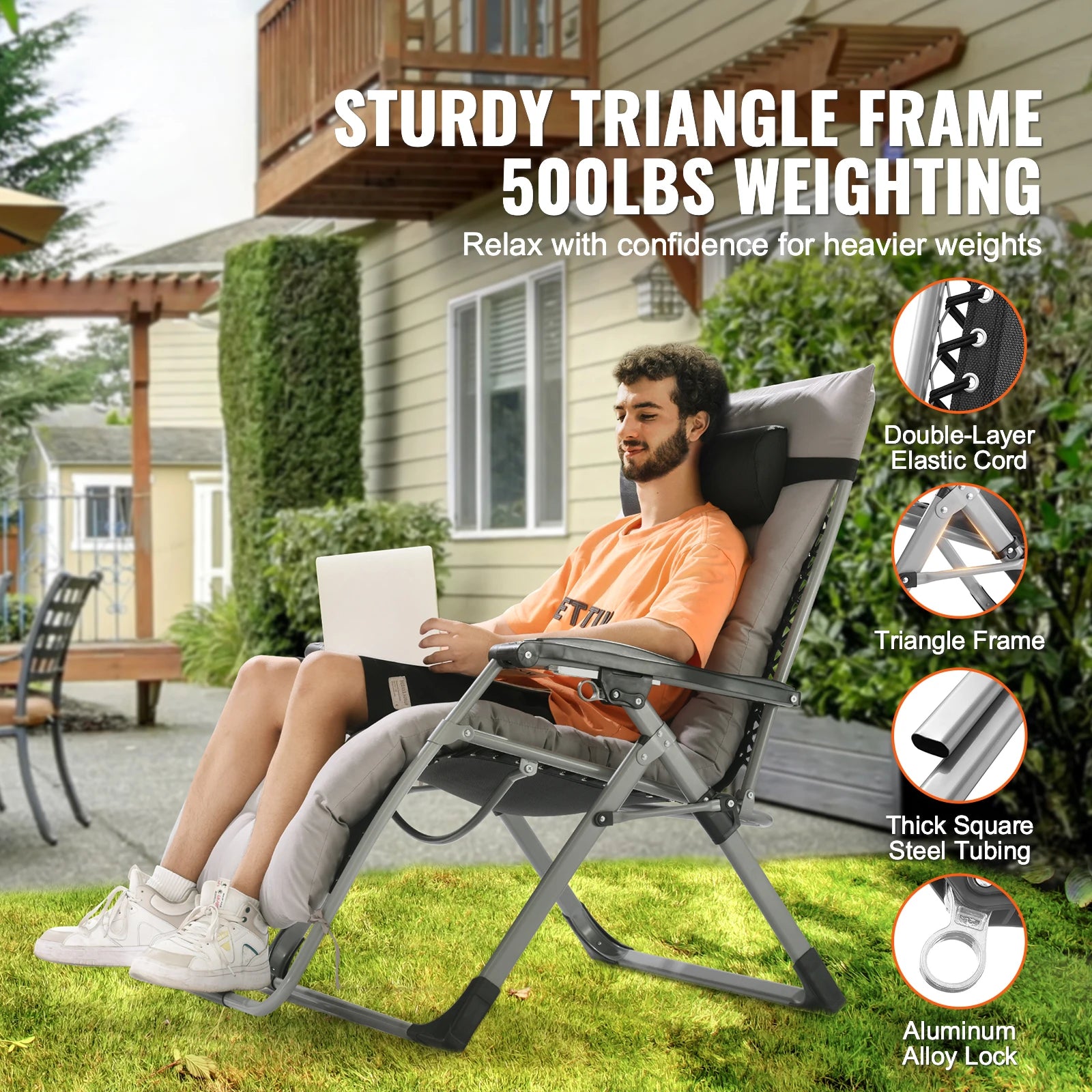 SucceBuy Zero Gravity Chair Zero Gravity Recliner Lounge Chair Adjustable Anti Gravity Chair with Cushion Footrest and Cupholder Secondary image
