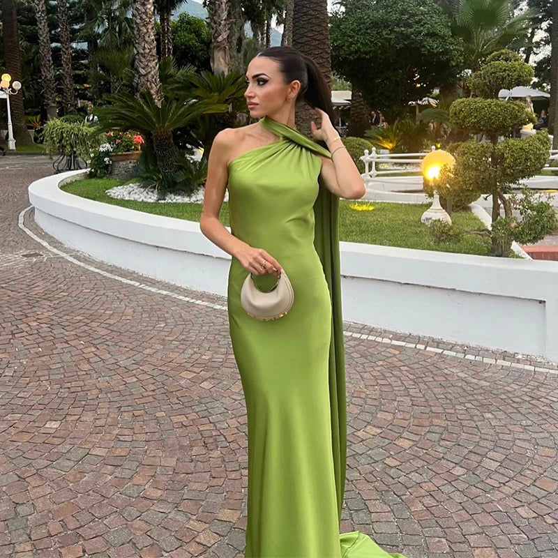 Elegant Ribbon Halter Dress Women Solid Off Shoulder Sleeveless Backless Slim Maxi Dresses 2026 Summer Autumn Party Robes Lady