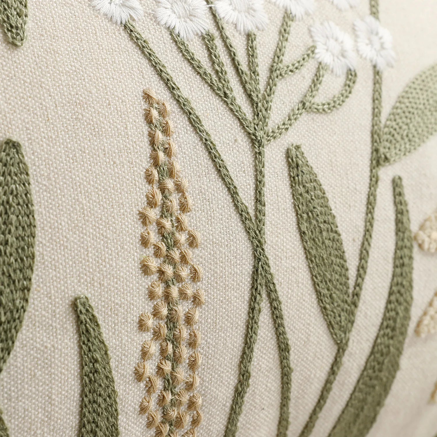 Spring Summer Floral Embroidered Decorative Throw Pillow Covers 12x20 Inch Farmhouse Beige Flowers Boho Cushion Case for Bedroom