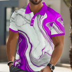 metric Print Polo Shirts, Short Sleeve Collared Button Design, Casual Athleisure Perfect for Spring & Summer Wear