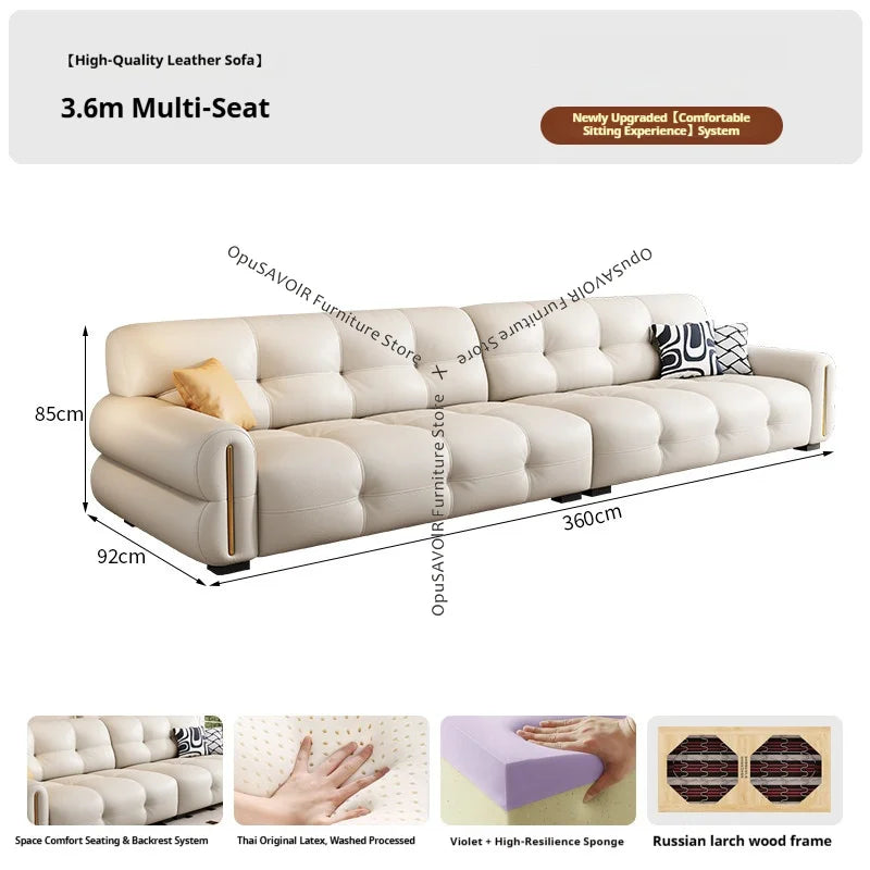 Italian Minimalist Sofa Modern Luxury Living Room Couch Straight Sofa Set Persons Genuine Leather Upholstered Furniture JT40