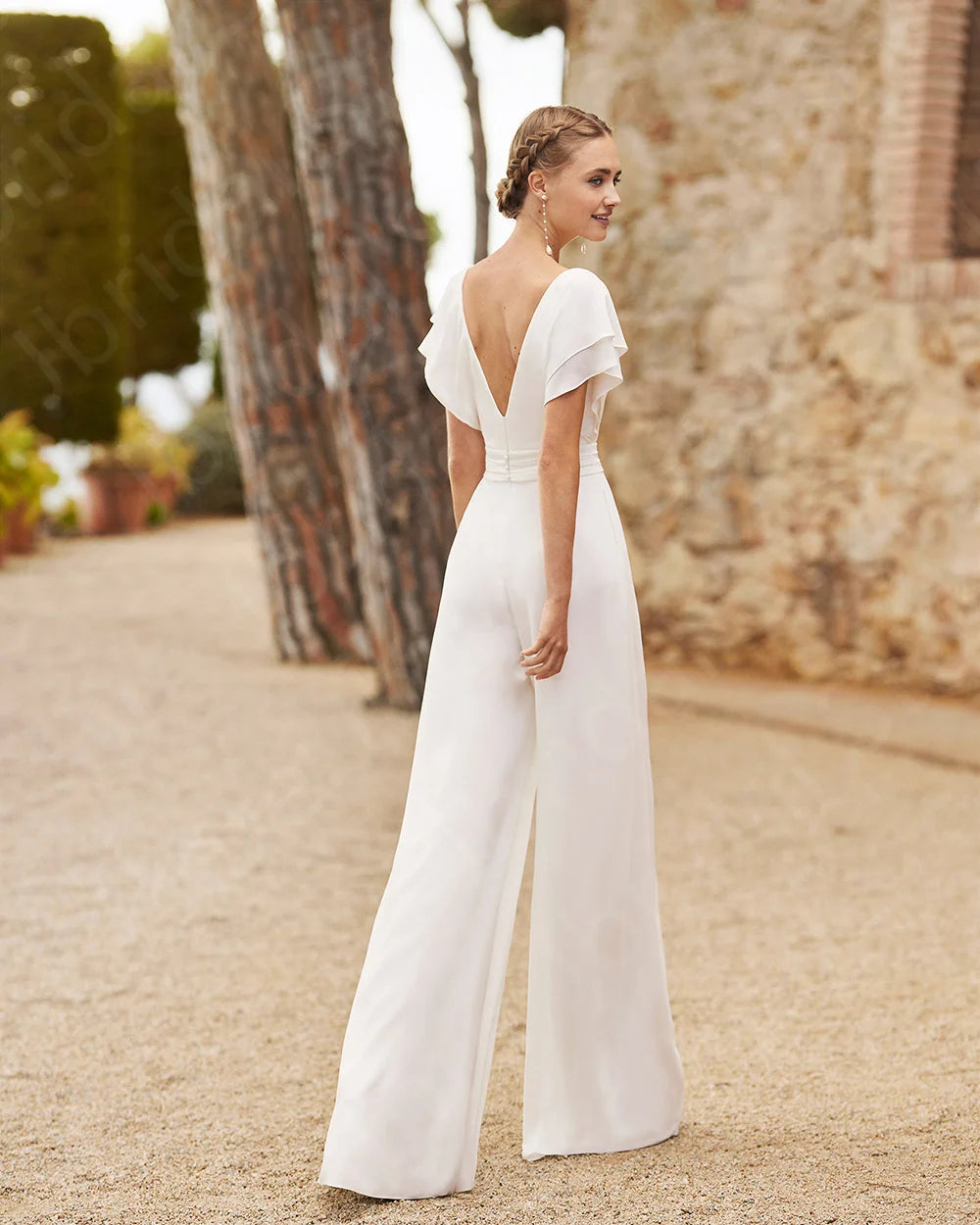 Modern Simple Wedding Dresses with Pants Boho Bridal Gowns Beach Bride Dress Round Neck Short Sleeve Wedding Gowns 2025 Back Out Secondary image