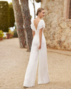Modern Simple Wedding Dresses with Pants Boho Bridal Gowns Beach Bride Dress Round Neck Short Sleeve Wedding Gowns 2025 Back Out
