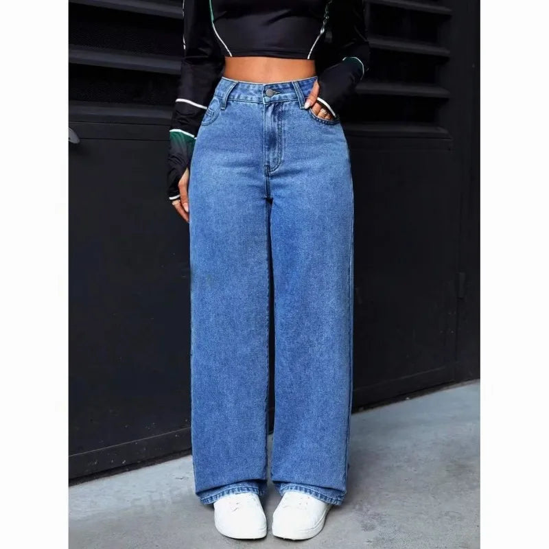 2026 New High Waist Wide Leg Jeans Women Vintage Washed Loose Straight Denim Pants Streetwear Casual Baggy