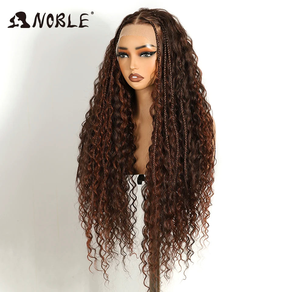 Noble Synthetic Lace Frontal Wig Twist Braided Wigs 13X4 Box Braided Lace Wig For Black Women Faux Locs Wig Goddess Braids Wigs