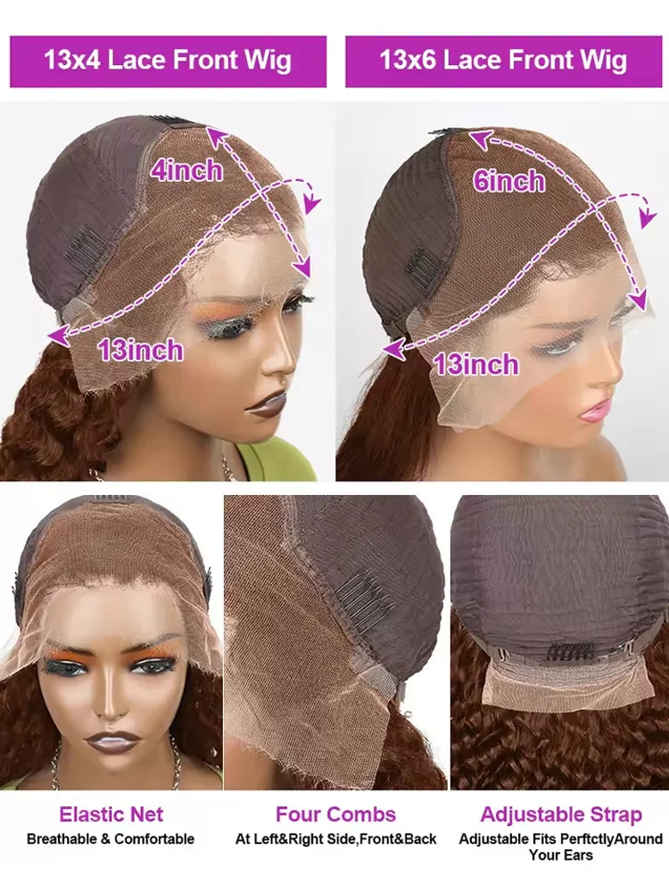 40 Inch Human Hair Wig Deep Wave 13x4Hd Lace Frontal Human Hair Water Wave 100% Lace Front Wig Chocolate Brown Curly Wigs Women