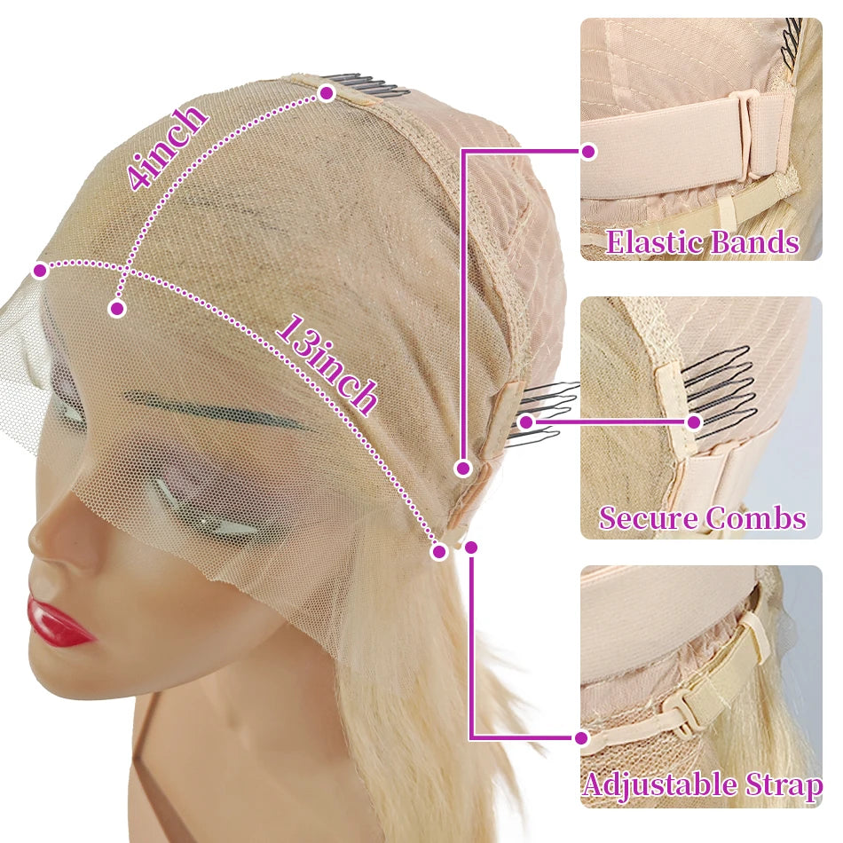 12 14 16 Inch 200 Density Straight Lace Front Human Hair wig Short Transparent 13x4 Bob Lace Frontal Wigs 613 Honey Blonde Remy