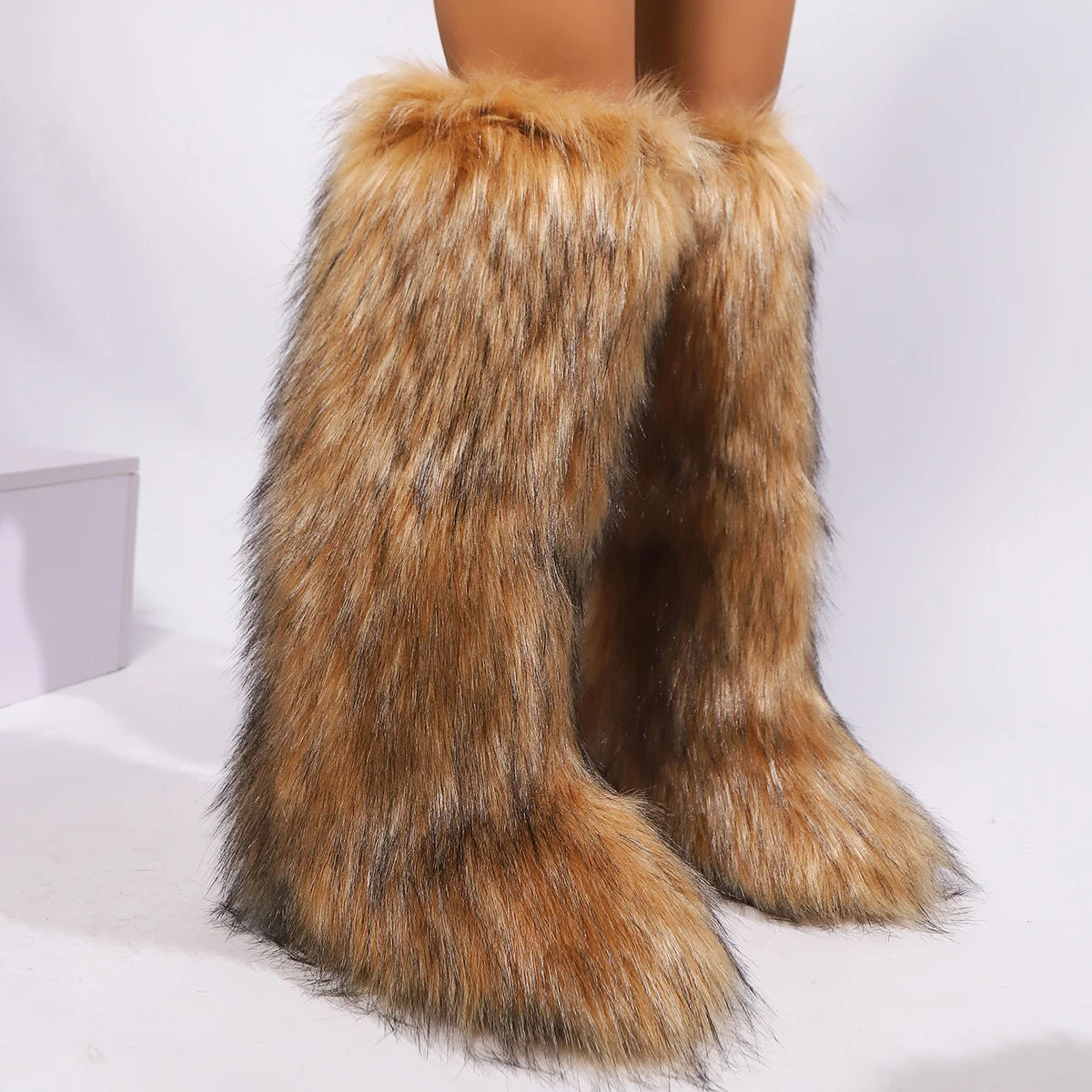 Winter New High Boots Over The Knee Snow Boots Women Plus Velvet Warm Imitation Fox Fur Boots Imitation Raccoon Fur Winter Boots