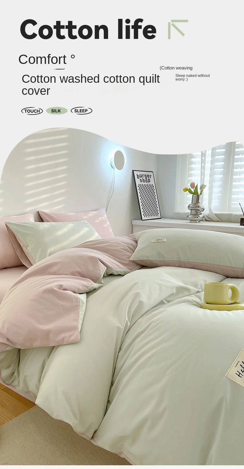 INS style high luxury solid color double-sided style single couple quilt cover soft luxury hotel & apartment & home bedding