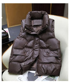 Down Cotton Vest Women 2025 New Autumn Winter Fashion Stand Collar All-Match Warm Sleeveless Waistcoat Jacket Ladies Female Tops