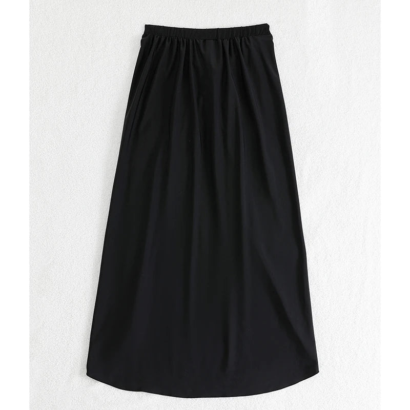 Fashion Solid Beach Dress Women's Casual Elastic High Waist Slit Long Skirt Summer 2025 New Beachwear Spice Girl Bikini Cover Up