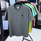 Summer Luxury 100%cotton Man Short-Sleeved T-Shirt Round Neck Delicate Embroidery Absorb Sweat Ventilate Leisure Men's Clothing