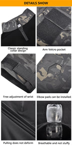 Men's Outdoor Tactical Shirts Long Sleeve Outfit Combat Shirt 1/4 Zipper Ripstop Tops Workwear pullover Camo Airsoft T-Shirts