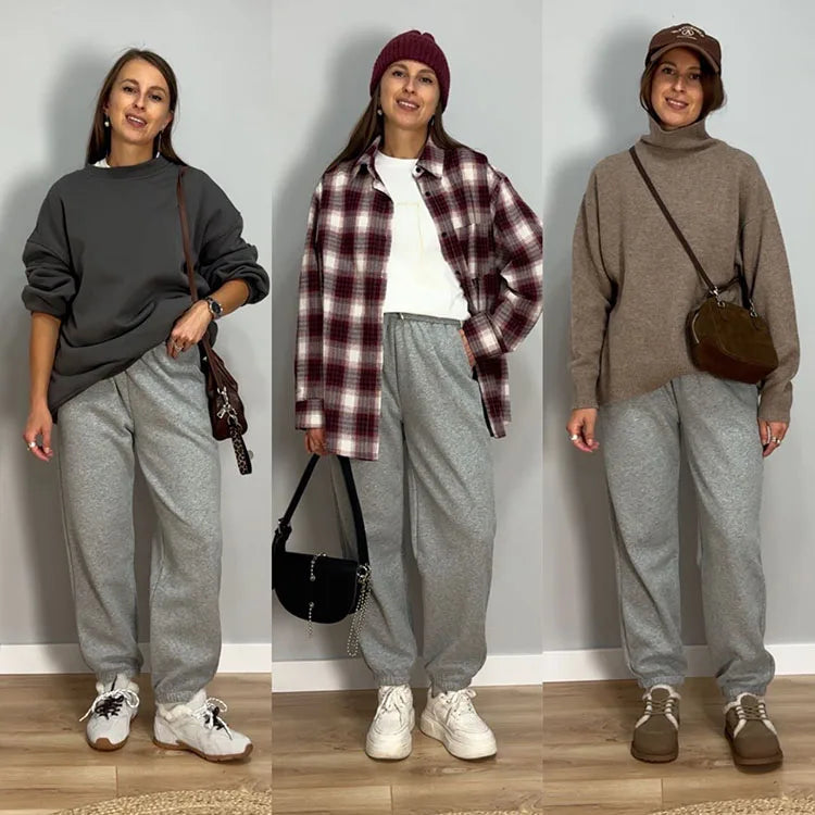 Thick Warm Fleece Sweatpants Women Winter Straight Leg Pants Gray Velvet Trousers Pants Jogger For Women Sweatpants Outfits