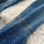 Denim Pant Set Women Two Piece Sets Sexy Matching Sets Sleeveless Short Tops Long Flare Pants High Waist Slim Hot Diamond