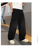 Spring/Summer Rhinestone Straight Leg Jeans Retro Loose Fit Slimming Pants Casual Korean Style Long Pants