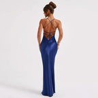 Sexy Spaghetti Strap Satin Dresses Women Elegant Backless Lace Up Mermaid Dress Woman Sleeveless Slim Bodycon Party Long Dress