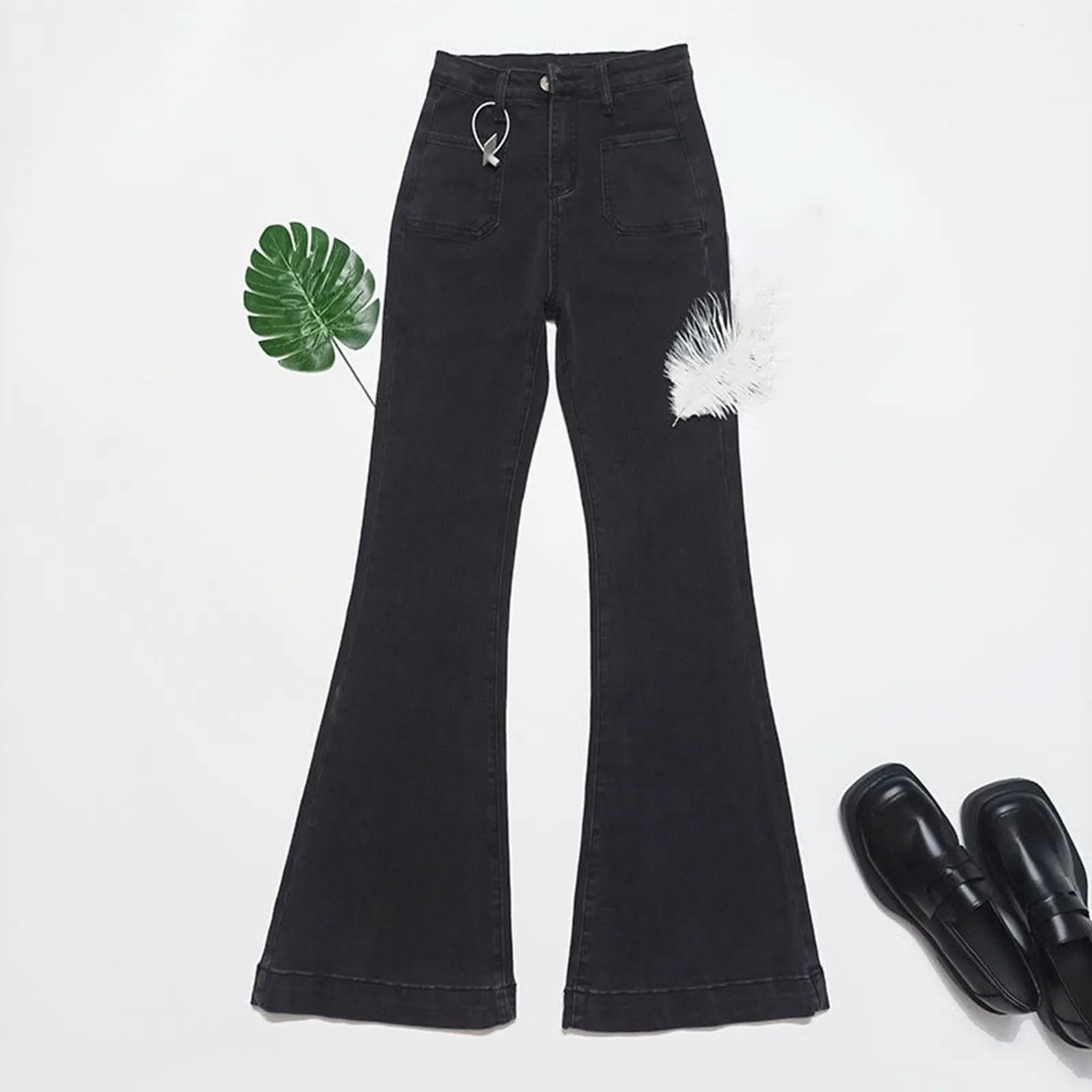 Women'S High Waisted Slim Fit Trousers Micro Flared Jeans Retro New Micro Flared Pants Straight Street Style Women'S Pants Secondary image