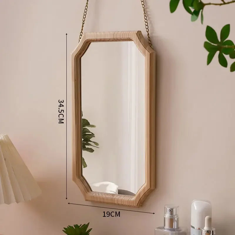 Retro Solid Wood Dressing Mirror Makeup Mirror Wall-mounted Bathroom Toilet Wall-mounted Punch-free Rectangular Bathroom Mirror