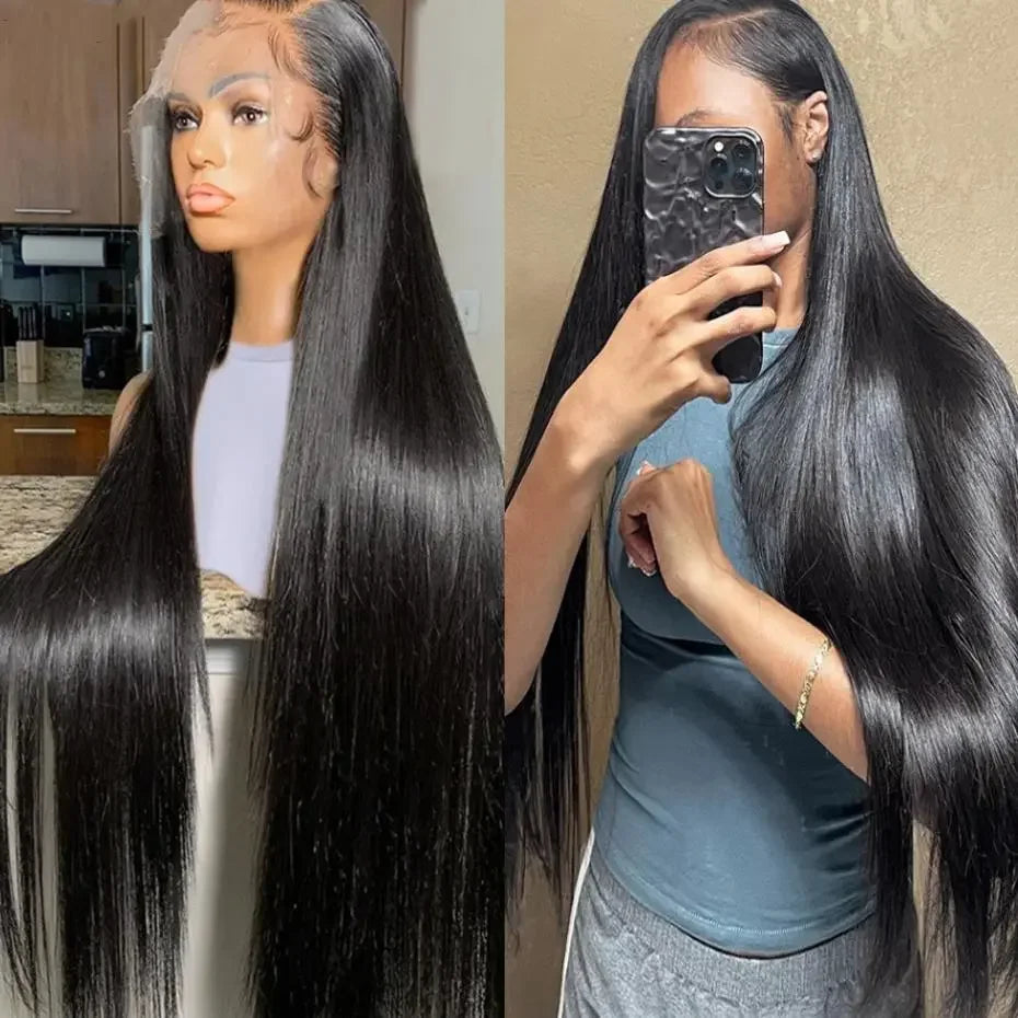 250 Density 40 44 Inch Bone Straight Hd Transparent 13x6 Lace Frontal Wig Brazilian 13x4 Hd Lace Front Human Hair Wigs For Women