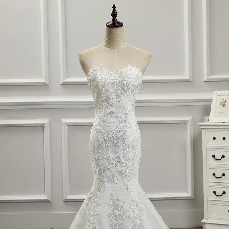 Vestidos Para Mujer Elegantes Para Boda New Strapless Slimming Fishtail Sweet Lace French Light Luxury Bride Light Wedding Dress