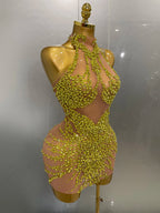 STOCK Sparkly Rhinestones Sexy Mesh See Through Dress Party Evening Prom Celebrate Birthday Dress Singer Dancer Show Stage Wear