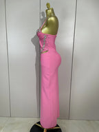Elegant Sexy Backless Bodycon Sleeveless Pink Bandage Dress Women Prom Club Evening Party Luxury Birthday Wedding Guest Dresses