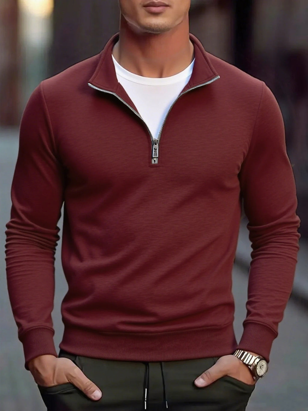 Autumn Men's Quarter Zip Up Sweatshirts Slim Fit Lightweight Outdoor Mock Neck Pullover Sweaters Half Turtleneck Knit Streetwear