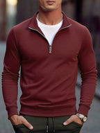 Autumn Men's Quarter Zip Up Sweatshirts Slim Fit Lightweight Outdoor Mock Neck Pullover Sweaters Half Turtleneck Knit Streetwear