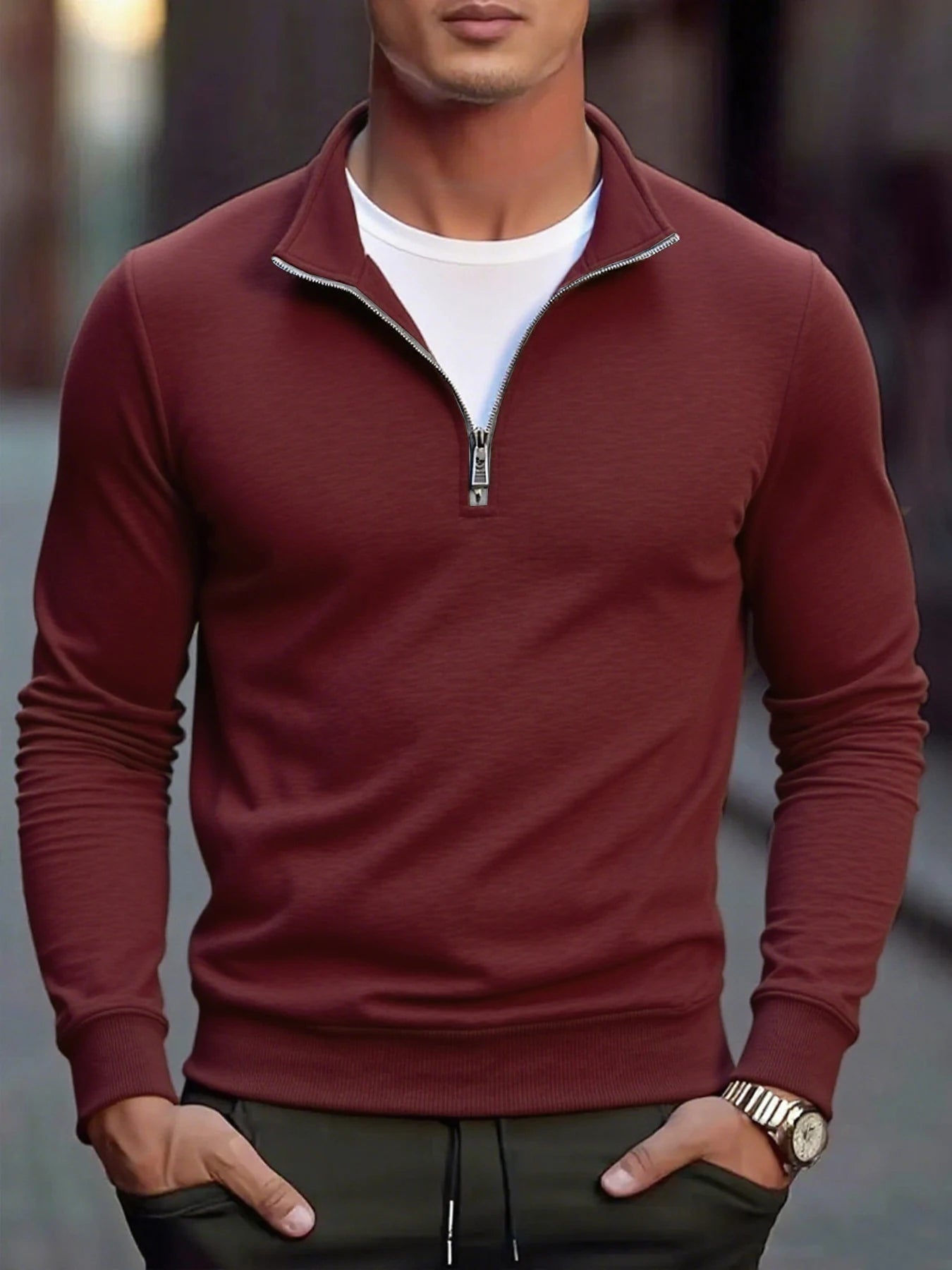 Autumn Men's Quarter Zip Up Sweatshirts Slim Fit Lightweight Outdoor Mock Neck Pullover Sweaters Half Turtleneck Knit Streetwear