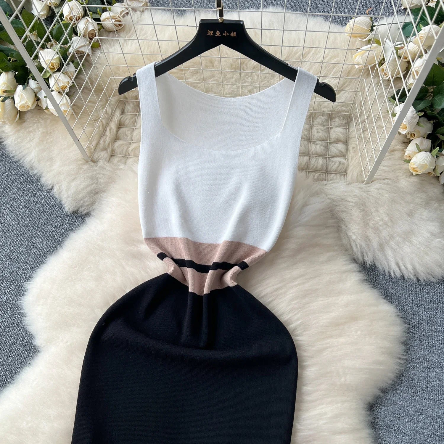 Patchwork Knit Bodycon Dress Women Maxi Dress Elastic Summer Elegant Sleeveless Dress Fashion Dresses