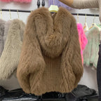 Fox Fur Coat Women's Winter Fashion Warm 100% Fox Fur Coat Hooded Long Sleeved Sweet Women's Luxury Designer Coat