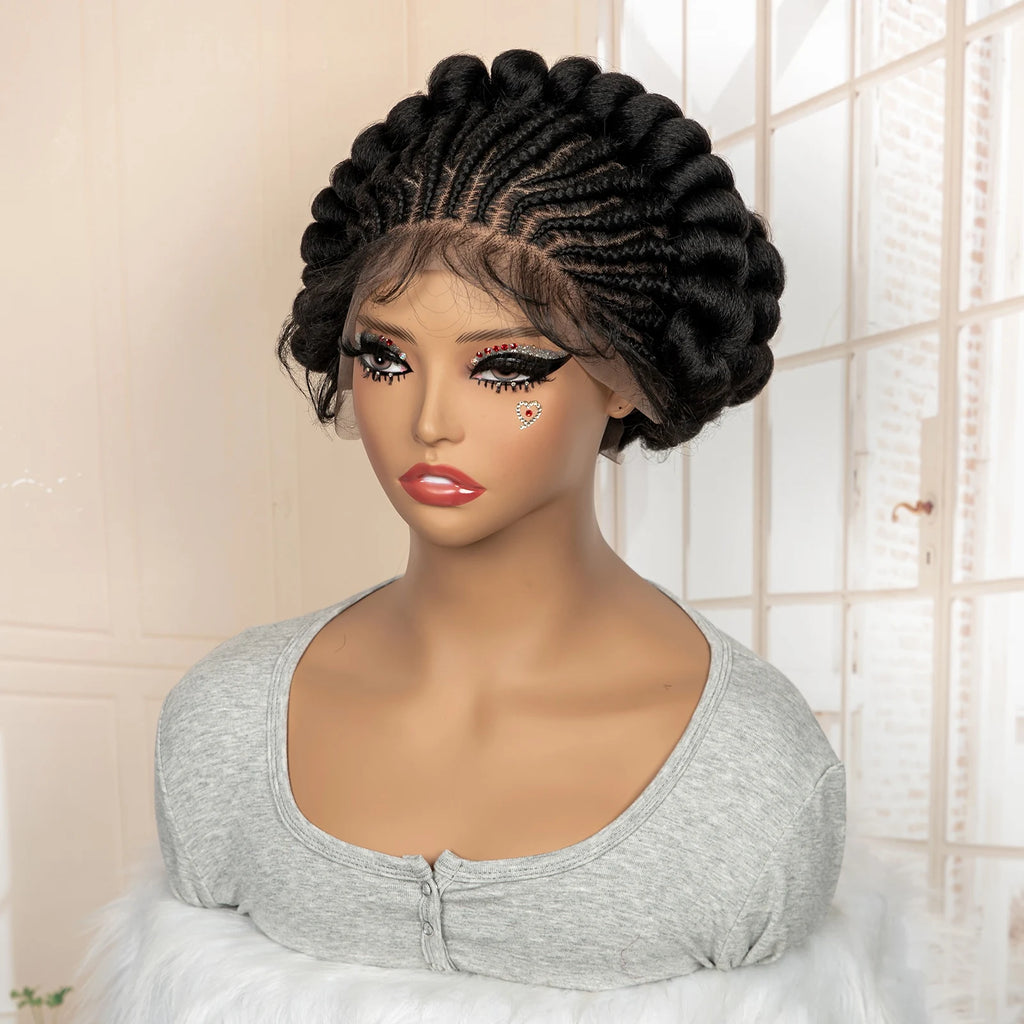 New Synthetic Full Lace Handmade Bantu Braided Wigs African Hair Wig for Black Women Short Cute Knotless Box Braiding Wig