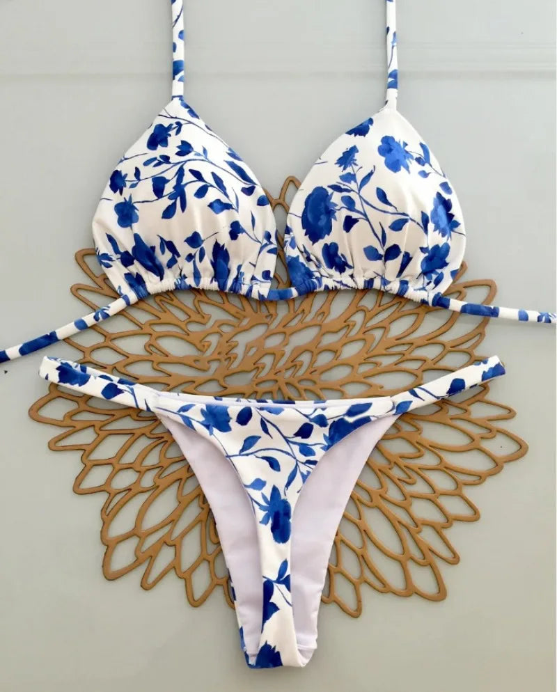 Brazilian Bikini Set Sexy Push Up Swimsuit Two Piece Triangle Tie Side Bottoms Beach Swimming Wear Bathing Suit Women