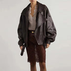 Vintage Zippers Short Leather Jackets Women's Casual Lapel Button Pockets Full Sleeve Coat 2025 Autumn New Lady Chic Streetwear