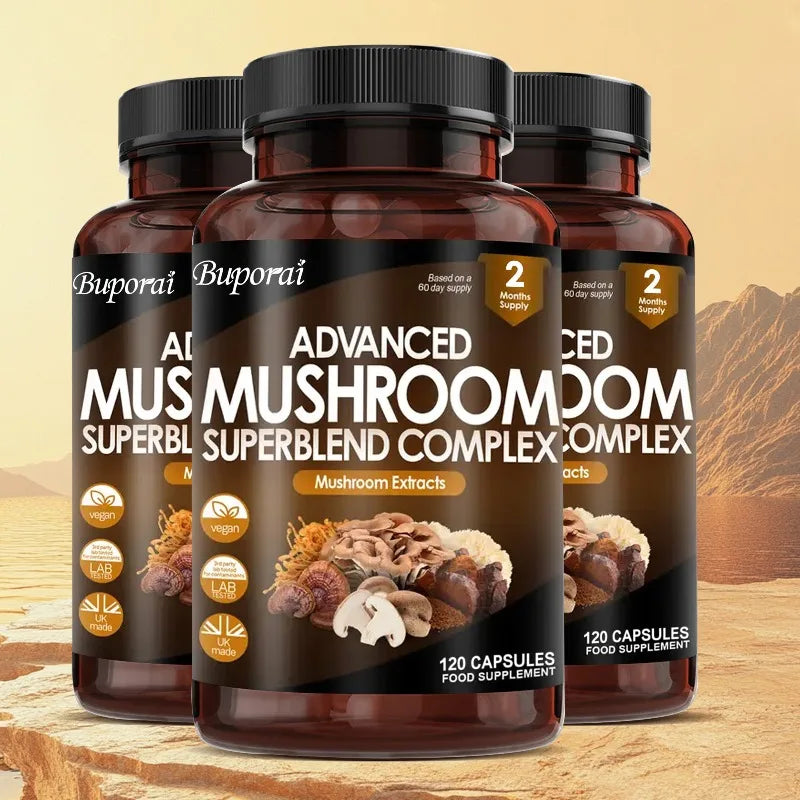 Mushroom Super Blend Complex - Brain Nervous System Health and Memory Supplements Immunity Sleep Energy Mood Support Main image