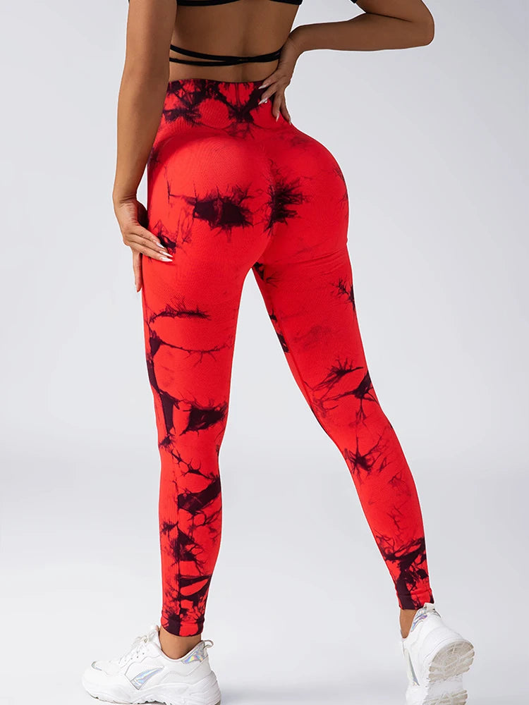 Tights Women Tie Dye Leggings High Waist Lifts Butt Tummy Control Push Up Seamless Yoga pants Ladies Workout Gym Clothing