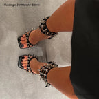 Punk Style Spikes Ankle Strap Stilettos Square Open Toe Thin High Heels Party Shoes Women's Streetwear Evening Trending Sandals