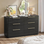 Wide 54 Black Wooden Dresser with Metal Handles, Curved Design for Bedroom, Living Room, or Hallway Storage