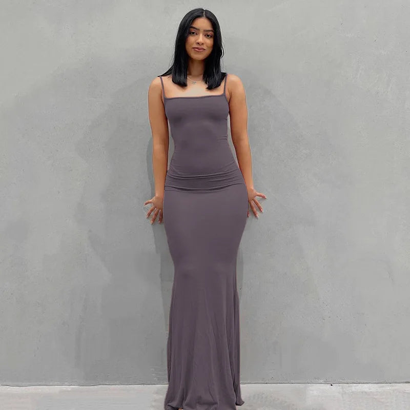 WUZIJING 2026 Satin Slip Sleeveless Backless Maxi Dress 2026 Y2K Summer Bodycon Elegant Sexy Outfits Ladies Birthday Party Club