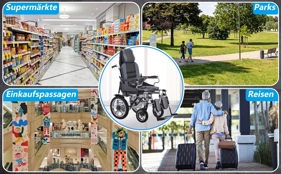 Electric Wheelchair for Adults Long Large Support Power WheelChair Seniors Folding Wheelchair