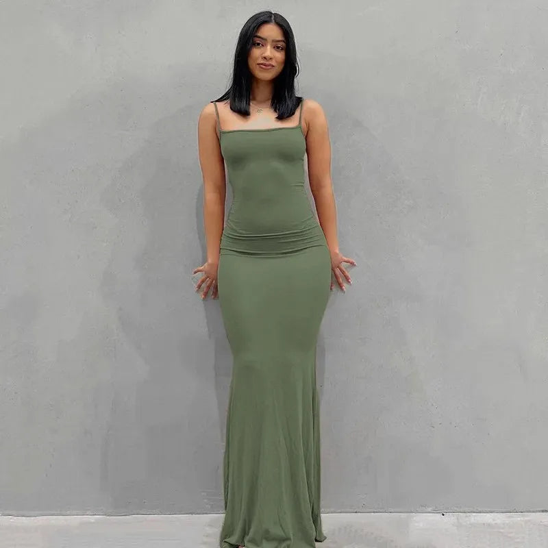 WUZIJING 2026 Satin Slip Sleeveless Backless Maxi Dress 2026 Y2K Summer Bodycon Elegant Sexy Outfits Ladies Birthday Party Club