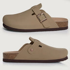 Comwarm Fashion Men Leather Sandals Summer Cork Footbed Slide Sandals Beach Sandals Unisex Brand Sandals with Adjustable Buckle
